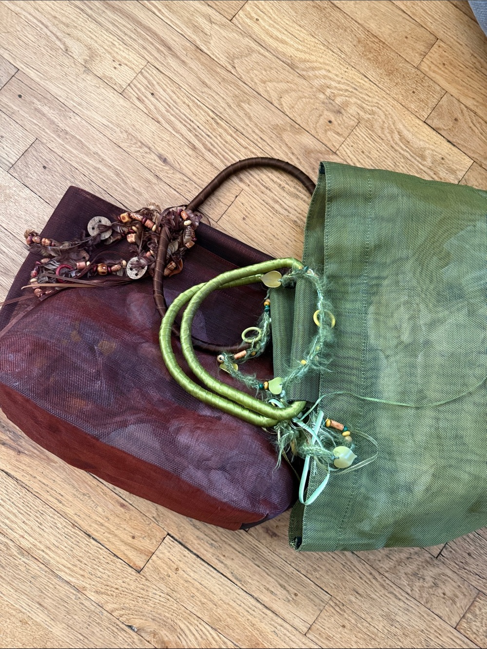 Green and Brown Women’s mesh Tote Bags